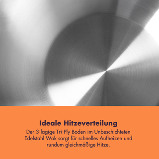 Unbeschichteter Edelstahl Wok mit Dämpfeinsatz 30 cm